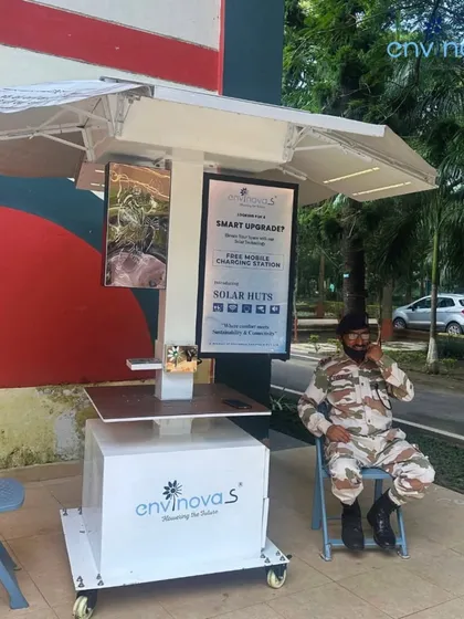 An ITBP jawan takes a moment to rest and use our solar charging station at the Dehradun camp. These demonstrations allow us to get direct feedback and forge partnerships with our nation's security forces.