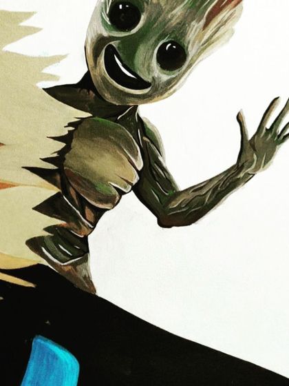 A close up on Baby Groot from our Guardians of the Galaxy mural. Getting the small details and expressions right is what brings these characters to life.