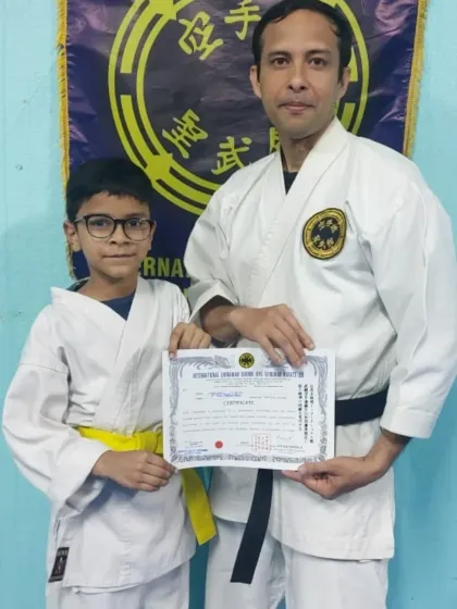 This young student has earned his 8th Kyu (yellow belt), the first major step after the beginner level. I congratulate him on his dedication to learning the basics of Seibukan karate.