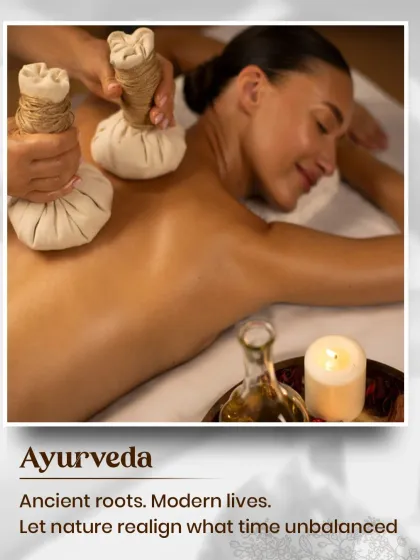 Ayurveda offers ancient roots for modern lives. Here, a client experiences a Potli massage, a perfect example of how I use nature's remedies to realign what time and stress have unbalanced.