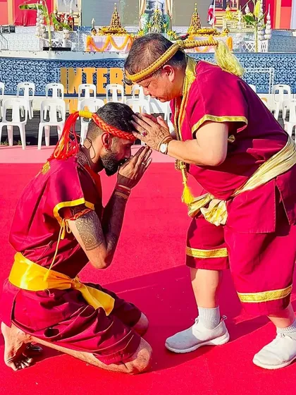 Respect is everything. Here I am receiving blessings from my master, my godfather, Grand Master Woody. The Guru-Shishya tradition is the foundation of our strength.