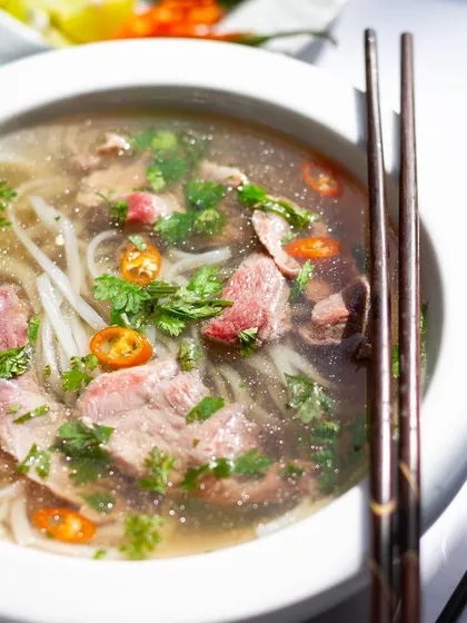 Vietnamese Pho, a complex and aromatic beef noodle soup. Our Asian cuisine module goes beyond the usual suspects.