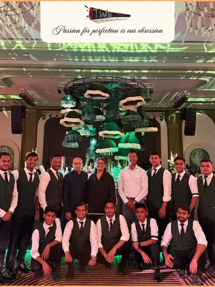 Our team is our strength. Here is our professional crew of 15 expert bartenders at a destination wedding reception in Phu Quoc, ready to serve 400 guests with seamless service and a passion for perfection.