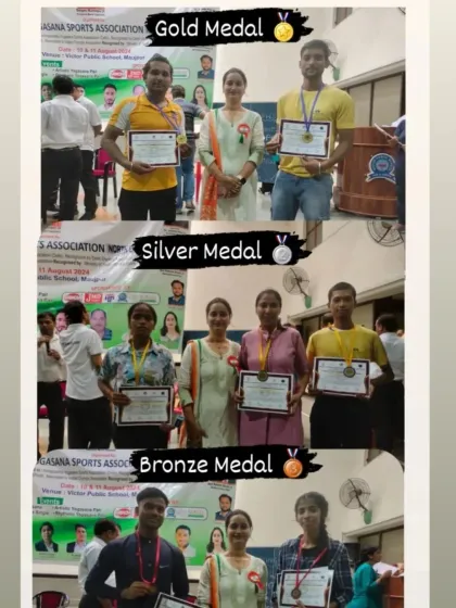 I am incredibly proud of my students' achievements. Here are our gold, silver, and bronze medal winners from the district-level yoga championship, proving that with practice, every child can excel.