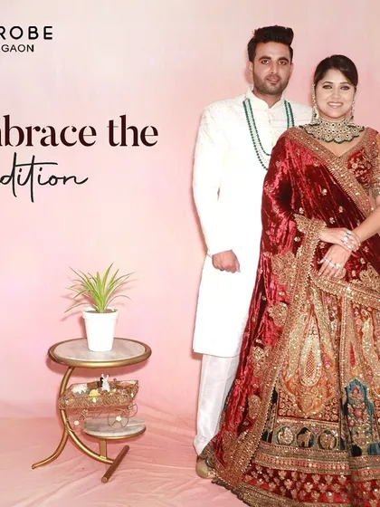 Embrace tradition with this opulent velvet bridal lehenga. The intricate embroidery and rich fabric are perfect for a majestic wedding celebration.