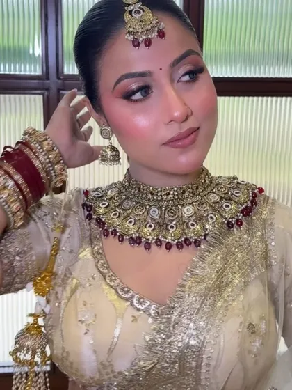 Another shot of the bridal look from my Amritsar Masterclass. The glowing skin and soft, blended eye makeup are key elements of this style.