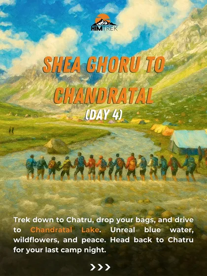 Day 4 is all about descending to Chatru and then driving to the magnificent Chandratal Lake for our last camp night.