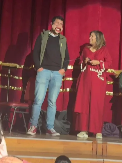 The human puppet act in full swing at a school show. It's amazing how this segment works for all age groups, from kids to corporate professionals.