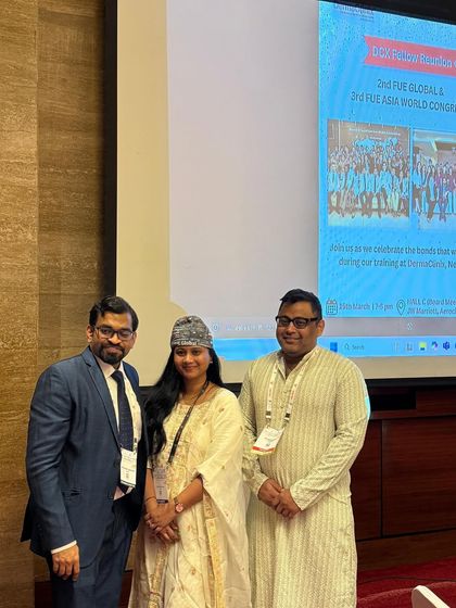 Dr. Kavish and Dr. Amrendra with an alumnus at our Fellows Alumni Meet. We believe in building a strong community of skilled hair restoration surgeons.