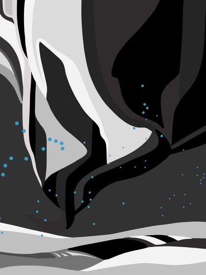 A digital illustration showing one of the core concepts for the 'Cognizance' painting, exploring form and movement in grayscale.