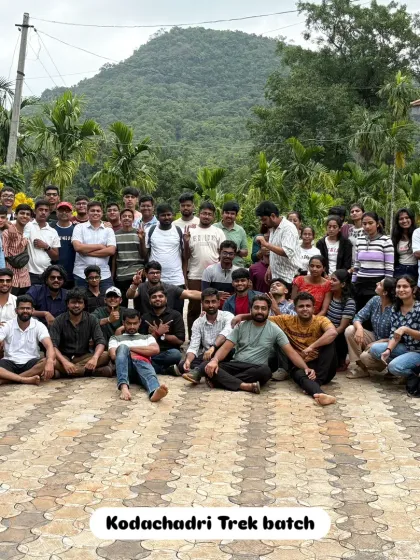 The Kodachadri trek batch posing for a group photo at the homestay before starting their adventure.