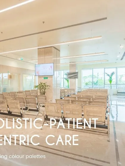 This image encapsulates our holistic, patient-centric approach to waiting areas. The space is bright, open, and uses a soothing color palette to create a calming atmosphere that supports well-being.