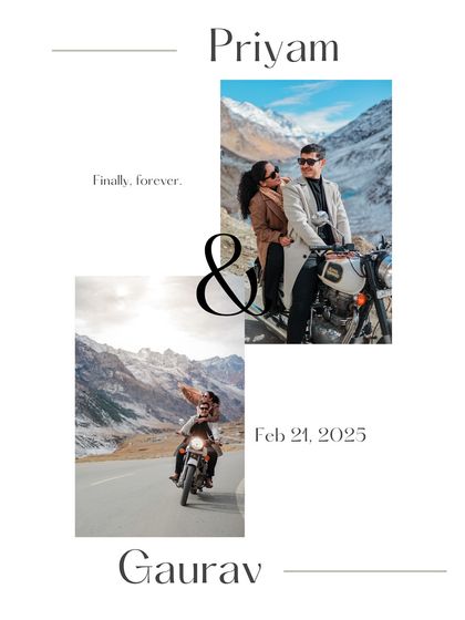 A creative save-the-date collage featuring adventurous bike shots from a pre-wedding shoot in the mountains.