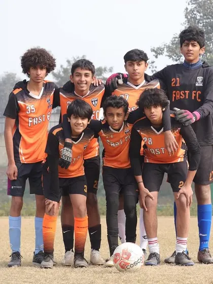 Our U15 team posing before a match at the Gurgaon Winter Cup.