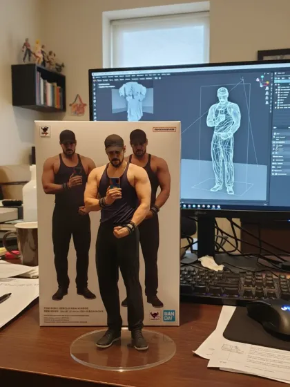 This figurine pose shows a more casual but still strong look. It's a reminder that fitness is part of your identity, even in your everyday style.