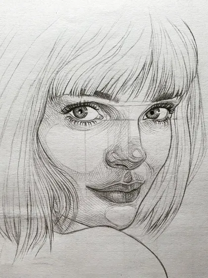 Another view of the cross-hatching sketch. This technique gives the drawing a unique texture and style compared to smooth blending.