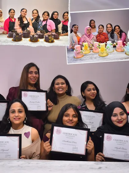 A collage capturing the happy faces and beautiful cakes from one of my baking courses. Every student gets to take home their creation to share with family and friends.