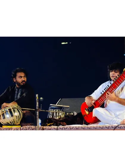 A moment of musical dialogue with the phenomenal maestro Pandit Niladri Kumar ji during a concert in Bhuvneshwar. Performing with him on his electric Zitar is always an exploration of how traditional tabla can blend with contemporary sounds.