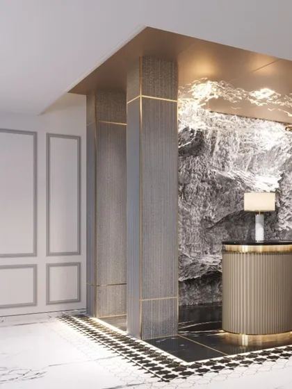 This digital render was a key step in visualizing the final design for the Soaltee Hotel reception. It allowed us to study the interplay of light, material, and form, ensuring the sculptural mountain wall, patterned flooring, and custom furniture would create a cohesive and powerful arrival experience.