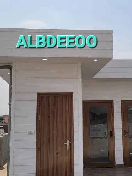 A series of photos of a completed prefab office on a terrace. These shots highlight the spacious exterior, the clean facade, and the professional interior, perfect for a startup or a corporate extension.