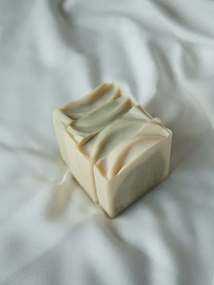 The textured top of the 'Minty Breeze' soap, a perfect balance of beauty and function.