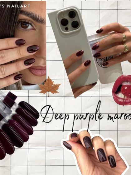 A mood board showcasing the deep purple and maroon shades that are perfect for the season.