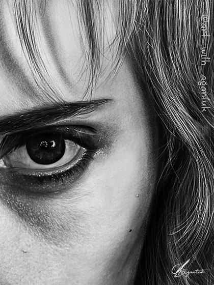 Another angle on the eye from the Lucy portrait. This shows the fine hairs of the eyebrow and the subtle imperfections in the skin that make a digital painting feel real.