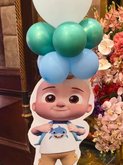 A standalone Cocomelon JJ character cutout with a balloon bunch. These are perfect for placing near the entrance or as photo props.