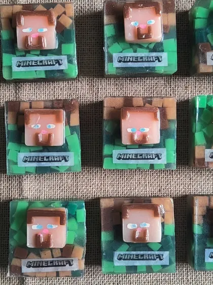 A grid of the Minecraft soaps, showing the consistent quality for a bulk order of party favors.