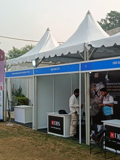 More vendor stalls at Pet Fed, showing how I accommodate major brands like DBS Bank. The setup is modular, allowing for different configurations and branding opportunities within the festival grounds.