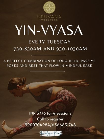 This poster announces our Yin-vyasa classes, which combine long held passive poses with mindful, flowing rest. This session for the Spleen and Stomach meridians uses Frankincense oil to help release the energy of worry.