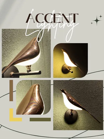 Accent lighting, like these artistic bird-shaped wall sconces, adds personality and visual interest to a space. We use lighting to highlight architectural features, artworks, and create a warm, inviting ambiance.