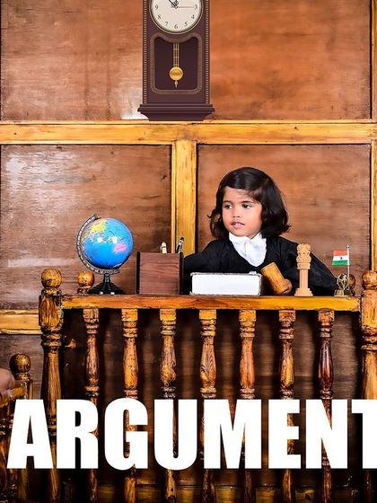 A courtroom scene with two children, captioned "Argument," capturing a playful and dramatic moment.