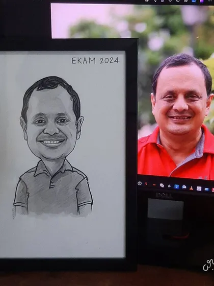 Each black and white caricature is hand-drawn to capture the individual's personality.