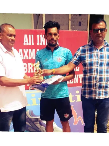 Rahul Kumar receiving the Man of the Match award for his brilliant 90-run innings at the Lakshman Das Cricket Tournament in New Delhi.