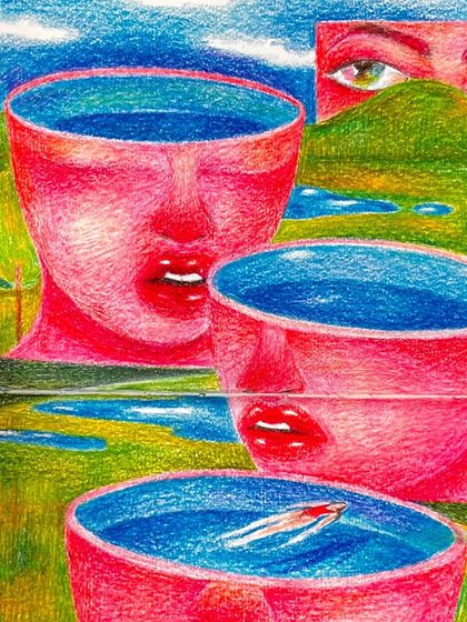 A close-up of the 'cup faces' drawing.