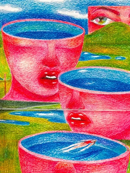 A close-up of the 'cup faces' drawing.