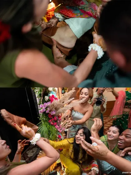 The chaos and fun of the 'juta churai' ritual, a playful tug-of-war for the groom's shoes.