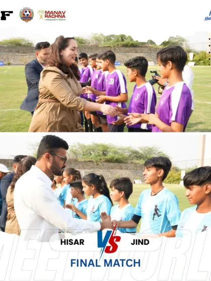 The final match handshake. We instill values of respect and sportsmanship in our youth tournaments, with leaders greeting the finalists before the big game.