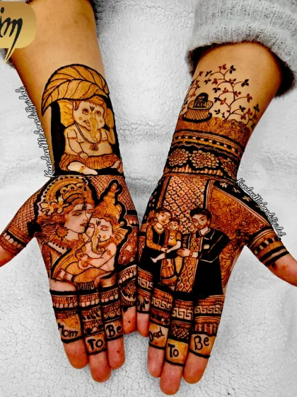 Mehndi is not just for weddings. I create special, personal designs for every big moment in your life, like this baby shower mehndi celebrating the mom and dad to be, with blessings from Lord Ganesha.