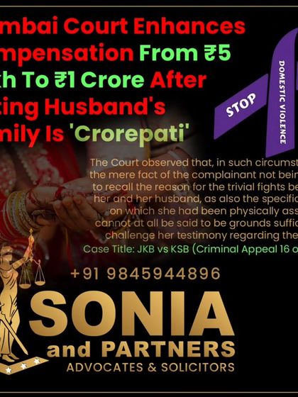 Justice for domestic violence includes fair compensation for the trauma and suffering endured. In a landmark case, a Mumbai court rightfully increased a survivor's compensation from 5 Lakhs to 1 Crore, considering the husband's family's financial status. I fight to ensure my clients receive restitution that truly reflects what they have lost.