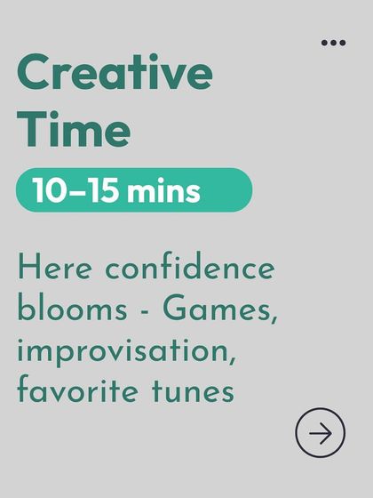 We dedicate 10-15 minutes to creative time, where confidence blooms through musical games, improvisation, and playing favorite tunes.