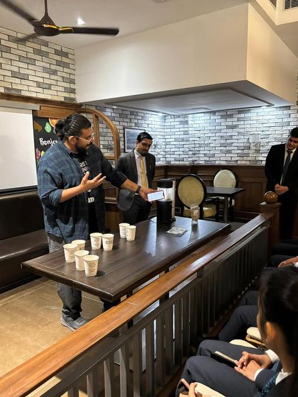 A hands-on demonstration during our session at Sushant University, showing students the equipment and process up close.