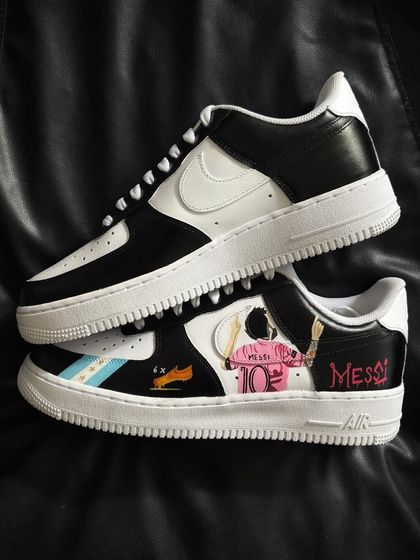 Another pair shot of the black and white Messi custom sneakers.