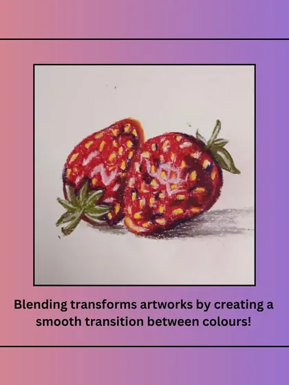 This image shows how blending with oil pastels can create a smooth transition between colors, making these strawberries look realistic and delicious.