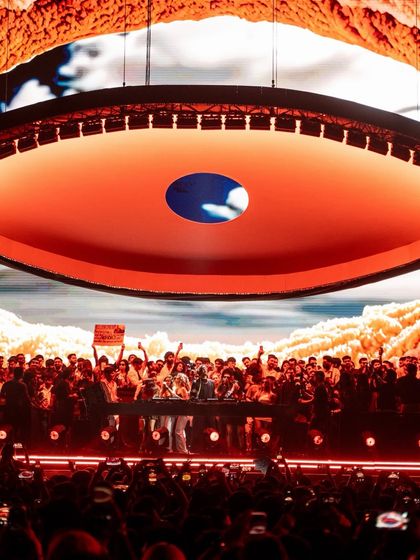 A view from the floor of the Argy NYE show, where the massive stage and VVIP section are packed with energy. The visuals were designed to be overwhelming, creating a total sensory experience for everyone.