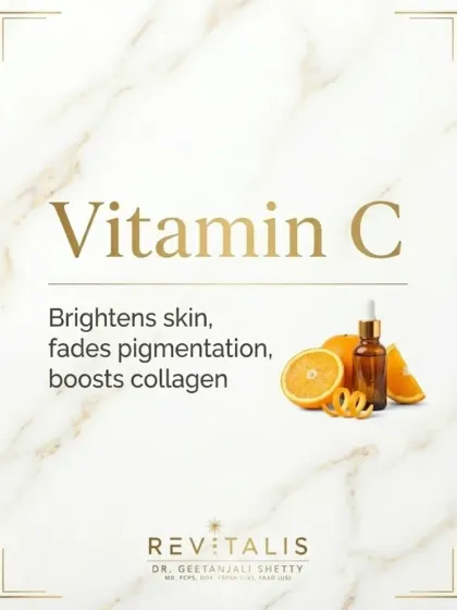 Vitamin C for Brightness and Collagen. Vitamin C is a powerful antioxidant that brightens skin, fades pigmentation, and boosts collagen production for a firmer complexion.