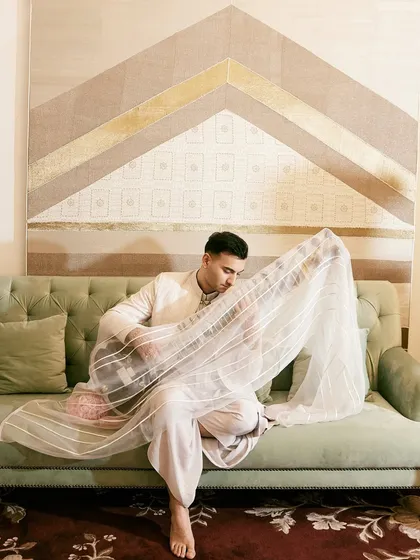 Another angle from the "Dheem ta dere naa" shoot, showing how the sheer fabric interacts with the sitar.