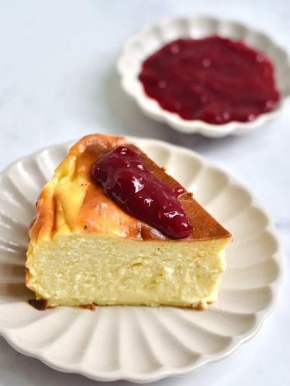 Our Basque Cheesecake is a signature bake, and for our Spanish popup, we served it with a seasonal plum compote.