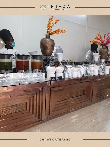 A classic chaat catering station. My chef is ready to serve up a variety of popular Indian street food snacks, complete with all the chutneys and toppings for a customized treat.